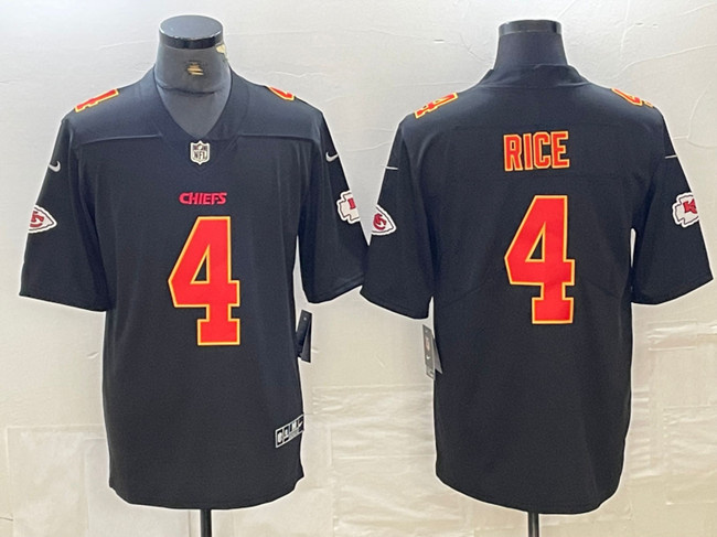 Men's Kansas City Chiefs #4 Rashee Rice Black Vapor Untouchable Limited Stitched Football Jersey Men's Kansas City Chiefs #4 Rashee Rice Black Vapor Untouchable Limited Stitched Football Jersey